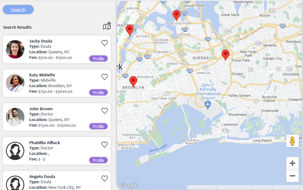 birthcare marketplace internal search engine snapshot